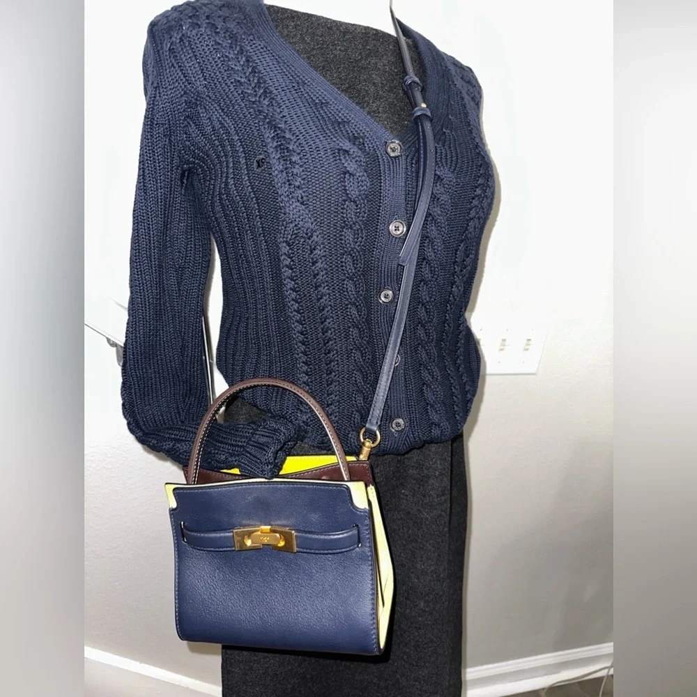 NWOT Brooks brothers button down v neck cotton navy cable knit cardigan
